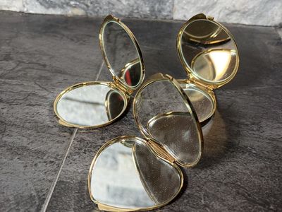 Lot of 3 Metal Mirror Cosmetic Compacts Gold Tone Woodturning project or Resin