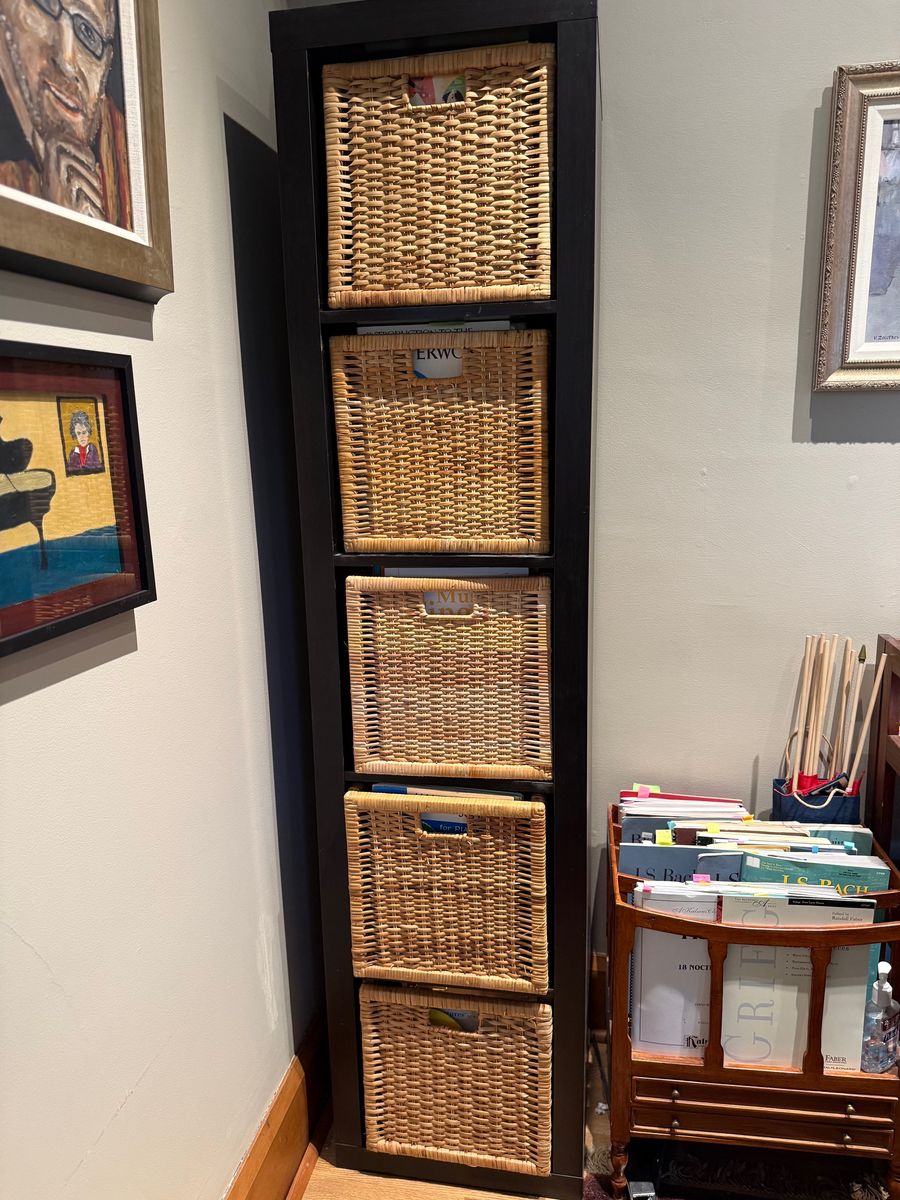 Bookcase with Wicker Baskets