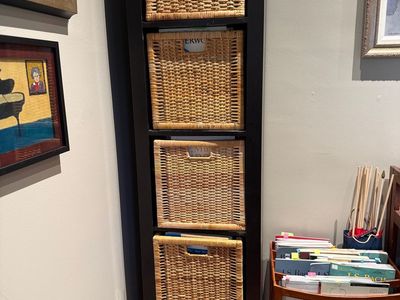 Bookcase with Wicker Baskets