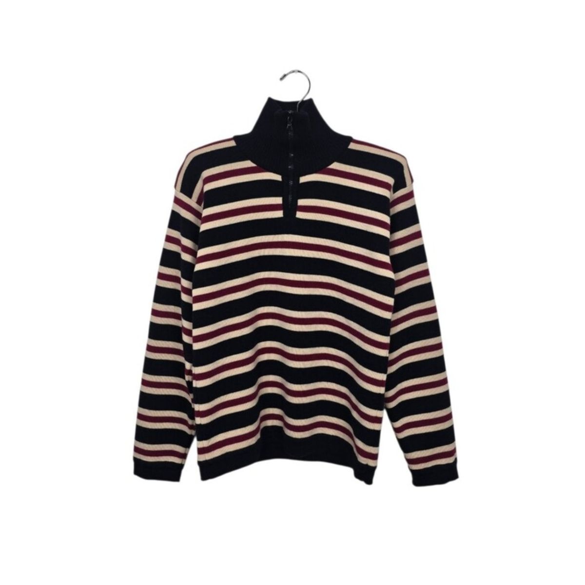 Vintage F By Faconnable Striped Quarter Zip Wool Pullover Sweater Men Medium