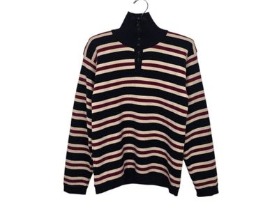 Vintage F By Faconnable Striped Quarter Zip Wool Pullover Sweater Men Medium