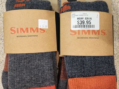 Simms Merino Thermal & Midweight OTC Socks Men's Large (9-12) Both Pair NEW