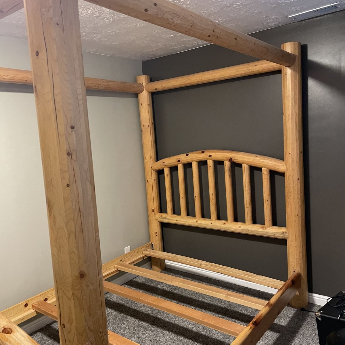 Queen log bed with nightstand