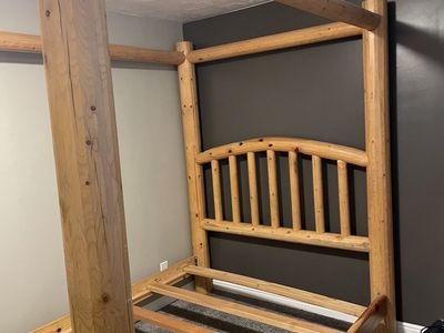 Queen log bed with nightstand