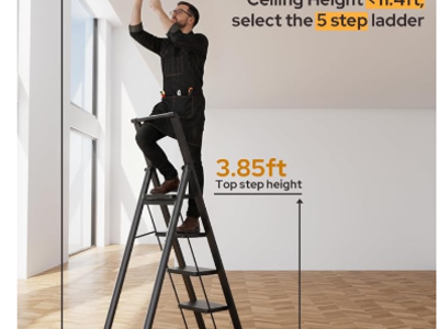5 Step Ladder/Stool Foldable Reach 10ft; with Handgrip, Anti-Slip 7.9'' Pedals, for Home, Kitchen Closet, 300 lb Capacity