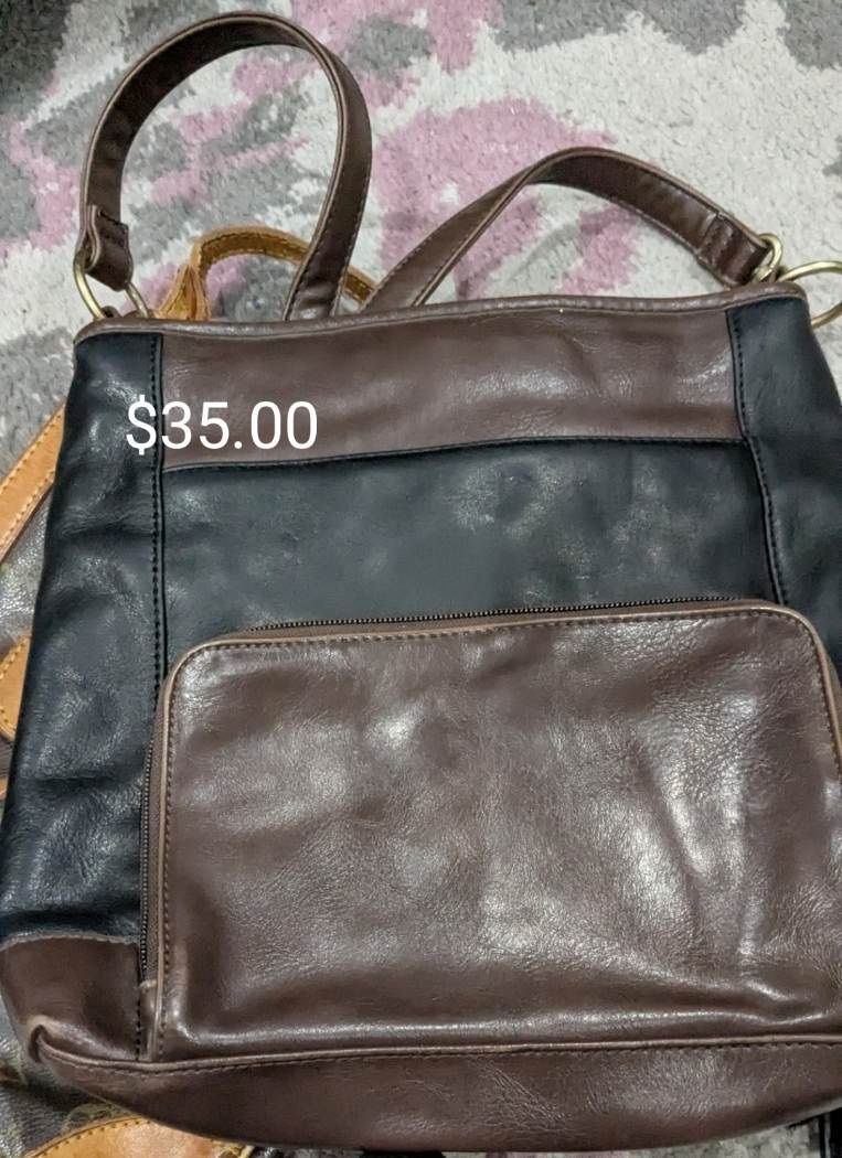 Tignanello Black & Brown Leather Shoulder Bag Purse with Zipper Pocket