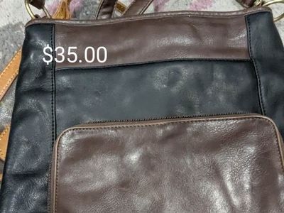 Tignanello Black & Brown Leather Shoulder Bag Purse with Zipper Pocket