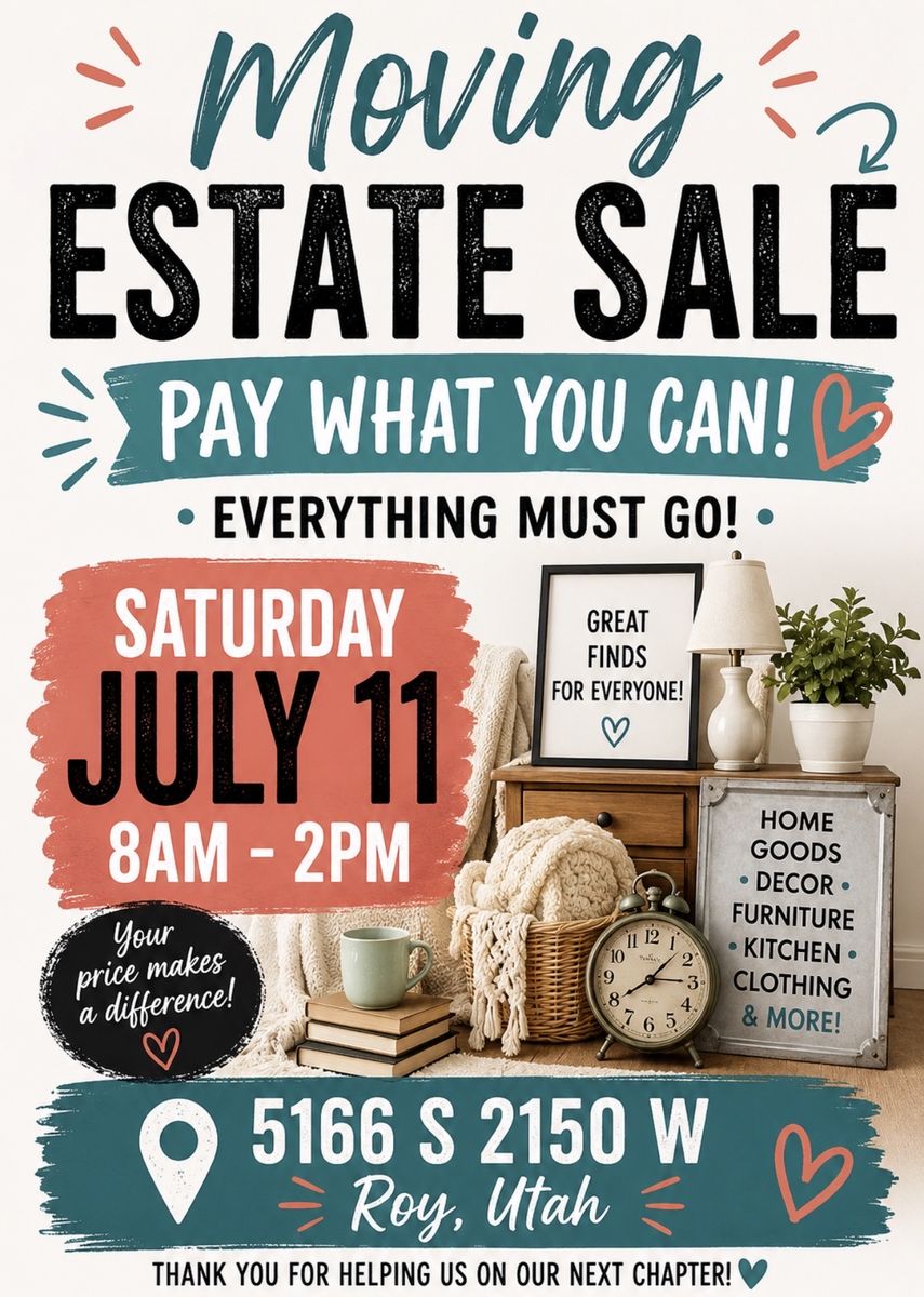 Moving Estate Sale - Home Goods, Decor, Furniture, Kitchen, Clothing & More - Roy, UT