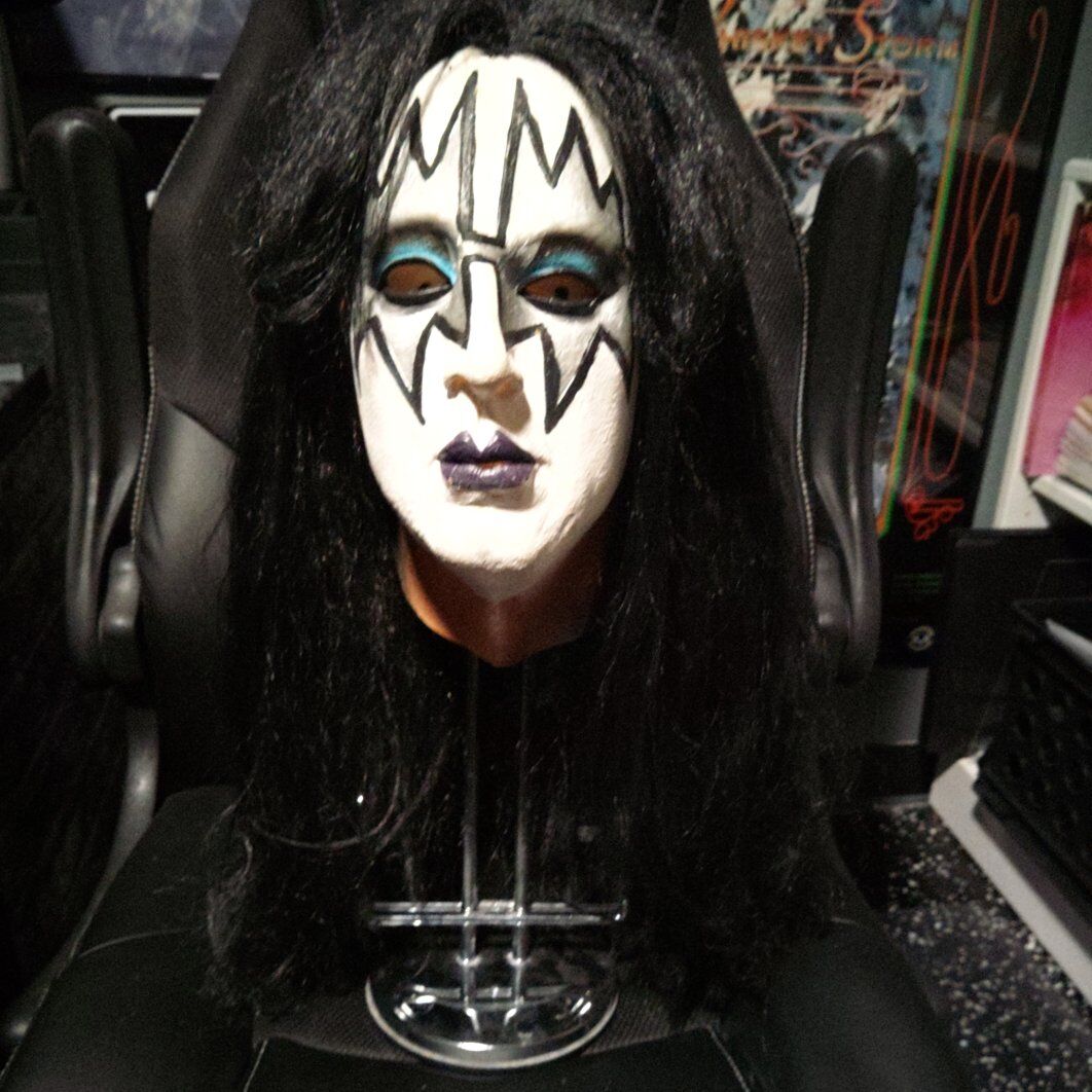 Ace Frehley Latex Full Mask Hair Foam Head Stand