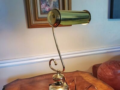 Vintage Scrolled Stem Brass Bankers Desk Lamp