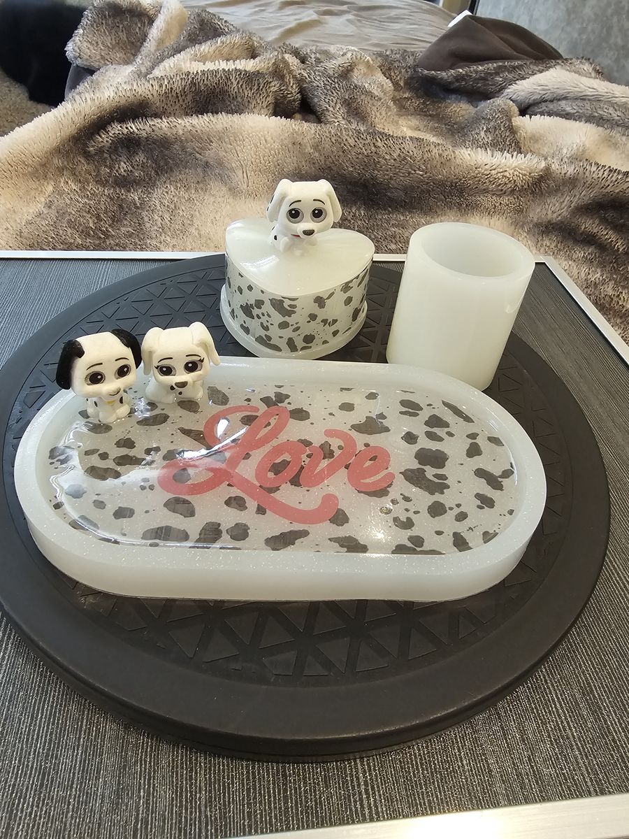 Handmade Dalmatian Resin Tray Set with Heart Trinket Box and Figures