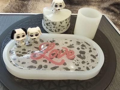 Handmade Dalmatian Resin Tray Set with Heart Trinket Box and Figures