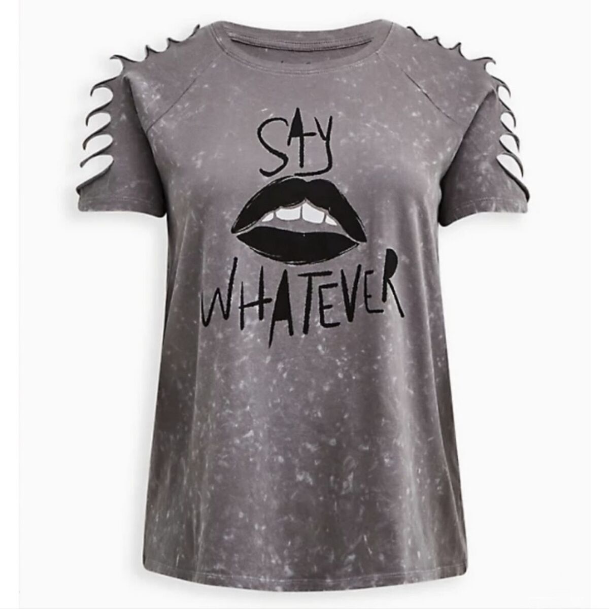 Torrid LoveSick | Slashed Sleeve | Gray Wash Cotton | Say Whatever Graphic Tee | Shirt | Size 2 Plus