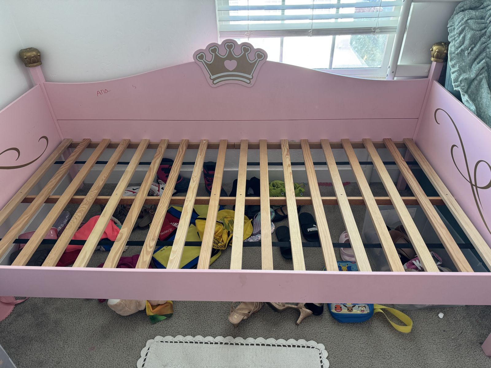 Pink children wooden bed
