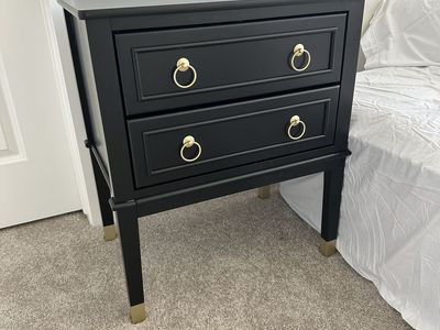 Set of Two | Double Drawer Wood Black Nightstands w/ Gold Knobs