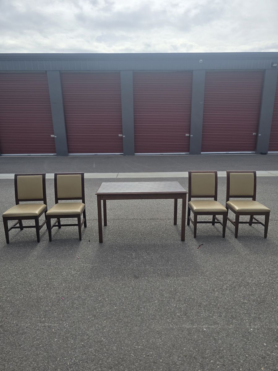 Dinner Table, 4 chairs and end table with drawer