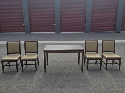 Dinner Table, 4 chairs and end table with drawer