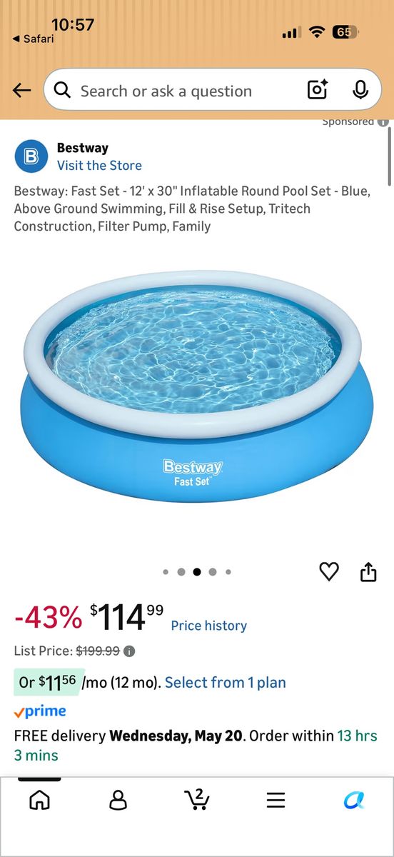Bestway Fast Set 12' x 30" Inflatable Round Above Ground Pool Set w/ Filter Pump