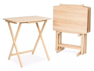 PJ Wood 5 Pack XL Oversize Tray Table for Living Room or Kitchen, Natural Wood
