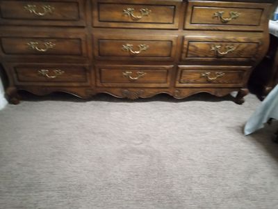 Baker Furniture 9-Drawer Bombe French Provincial Dresser, Burl Veneer Top, Mint Condition