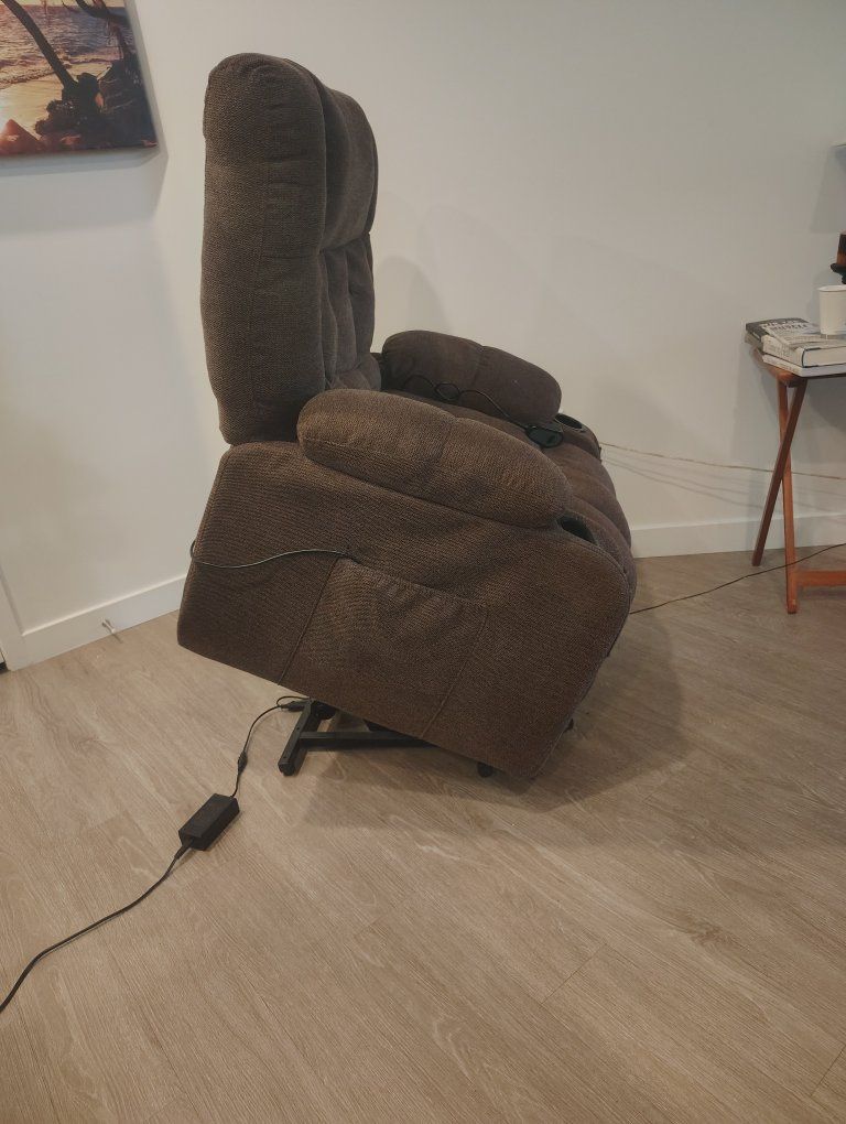 Brown Power Lift Recliner Chair with Cupholders and Remote