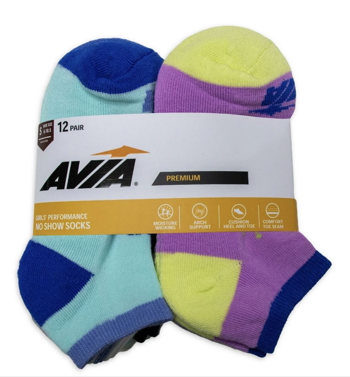 Avia Girls Performance No Show Socks 12 Pair Pack Size S (6-10.5)