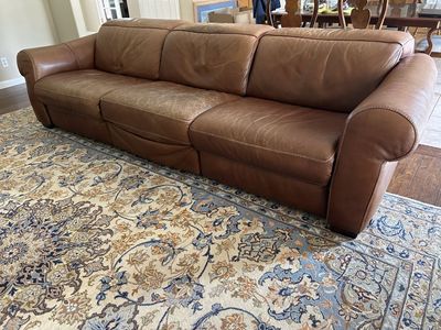 Brown Leather Reclining Sofa - 3-Seater Couch with Rolled Arms
