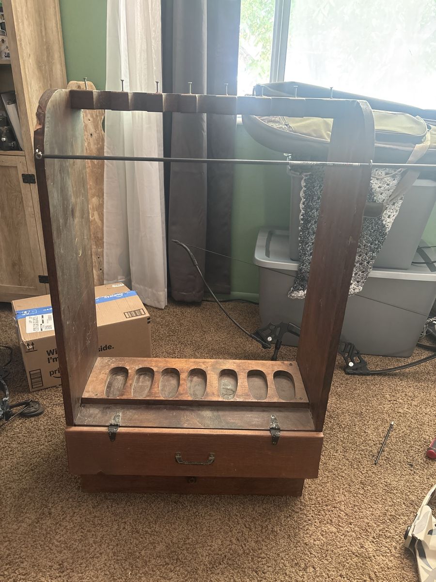 Vintage Wooden Floor-Standing Gun & Rifle Rack with Bottom Drawer Storage