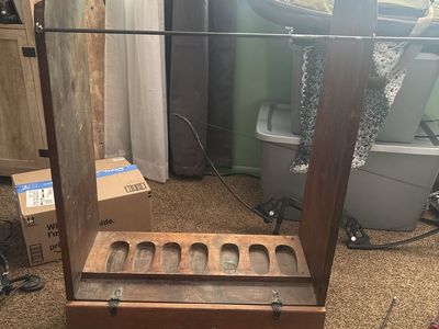 Vintage Wooden Floor-Standing Gun & Rifle Rack with Bottom Drawer Storage