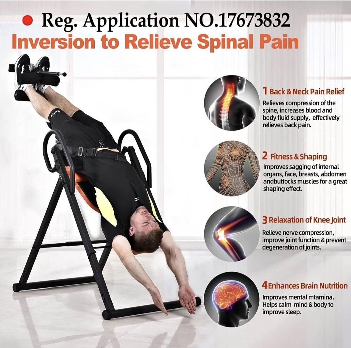 Teclor Inversion Table for Back & Neck Pain Relief, Fitness, and Shaping - 350lb Weight Limit