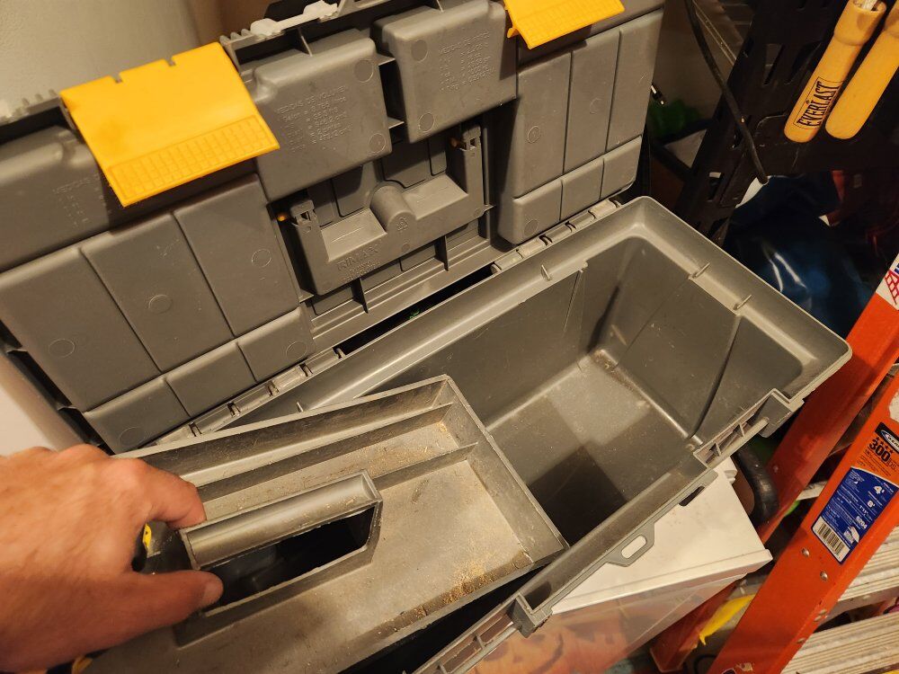 Plastic tool box w tray and lid storage