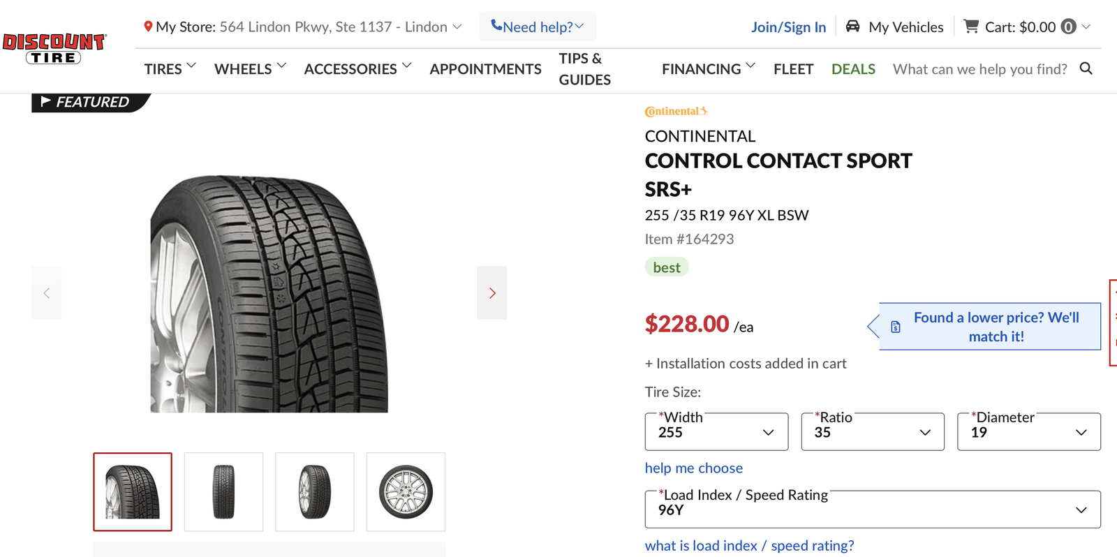 255/35 R19 Like new! Set of 4 Continental Control Contact Sport SRS+ (Extreme Contact DWS06+)
