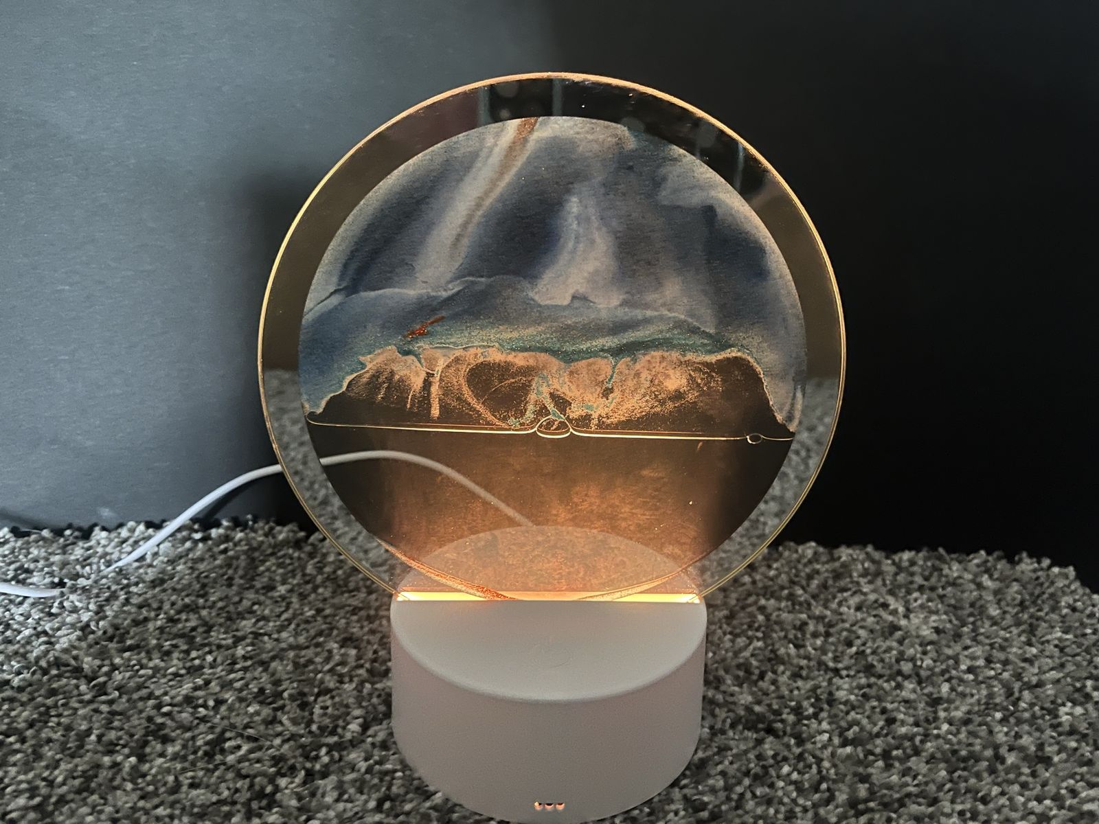 Moving Sand Art Table Lamp - Circular Glass with LED Light Base (Small- 6 1/2”)