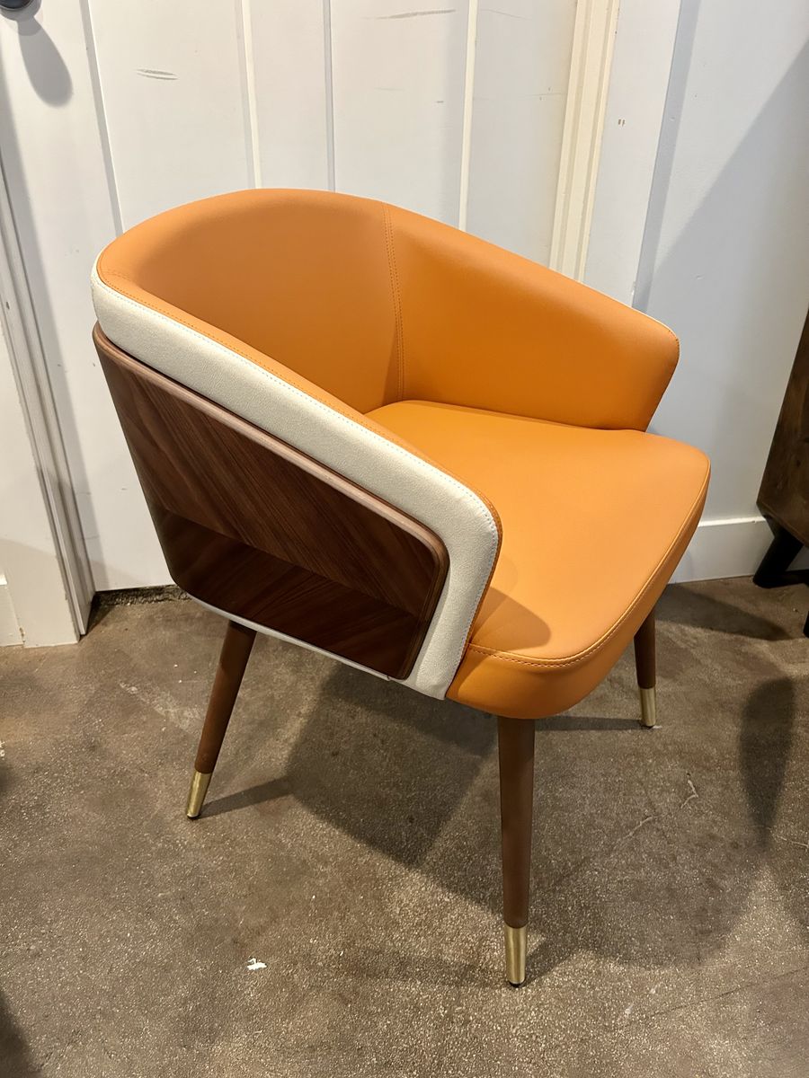 New Orange Faux Leather Accent Chair Mid Century