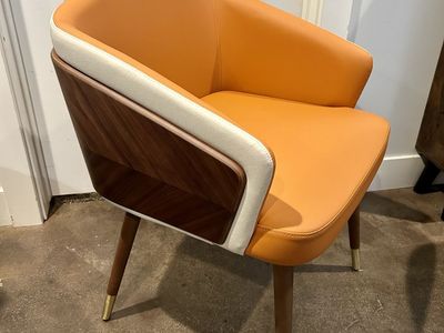 New Orange Faux Leather Accent Chair Mid Century