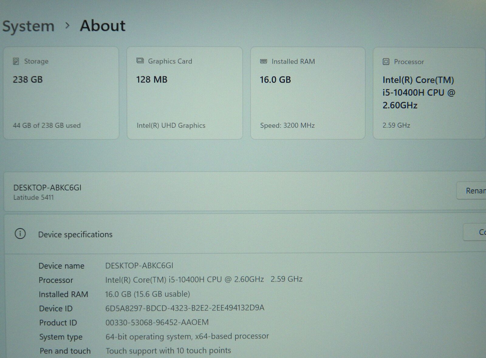 Dell Latitude 5411 Laptop Touchscreen i5-10400H 256GB NVMe SSD 16GB