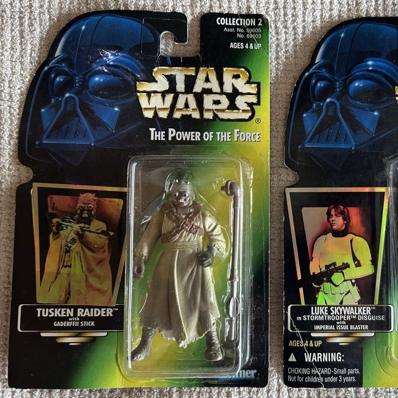 90’s Vintage Star Wars Power of the Force Figure: Tusken Raider Green Card Holographic Sticker Kenner