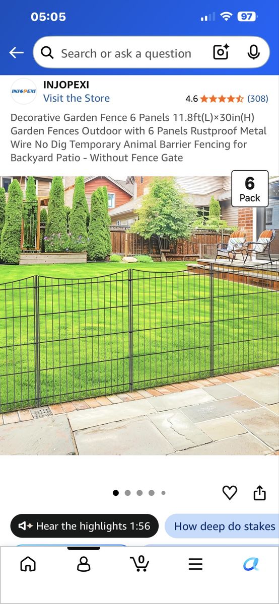 INJOPEXI 11.8ft(L)x30in(H) Decorative 6-Panel Rustproof Metal Garden Fence w/ Gate or No Gate