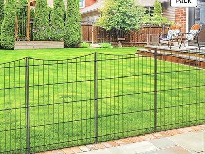 INJOPEXI 11.8ft(L)x30in(H) Decorative 6-Panel Rustproof Metal Garden Fence w/ Gate or No Gate