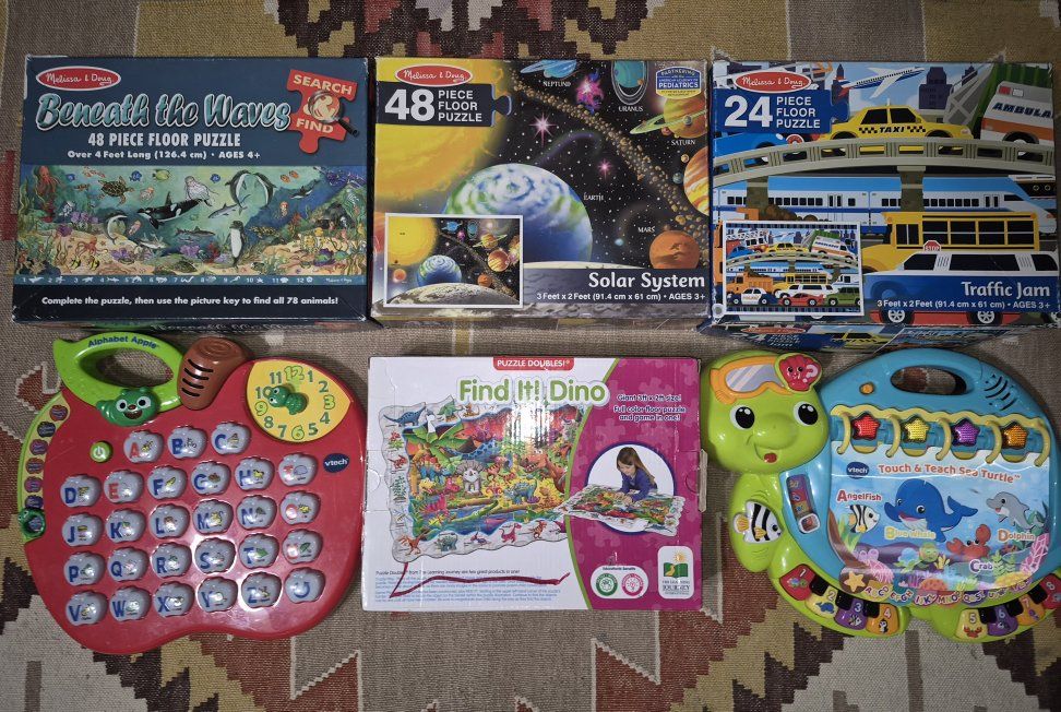 Lot of Toddler Giant Puzzles Vtech ABC Music Planets Dinosaurs Melissa Doug Sea Animals Vehicles