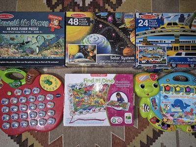 Lot of Toddler Giant Puzzles Vtech ABC Music Planets Dinosaurs Melissa Doug Sea Animals Vehicles