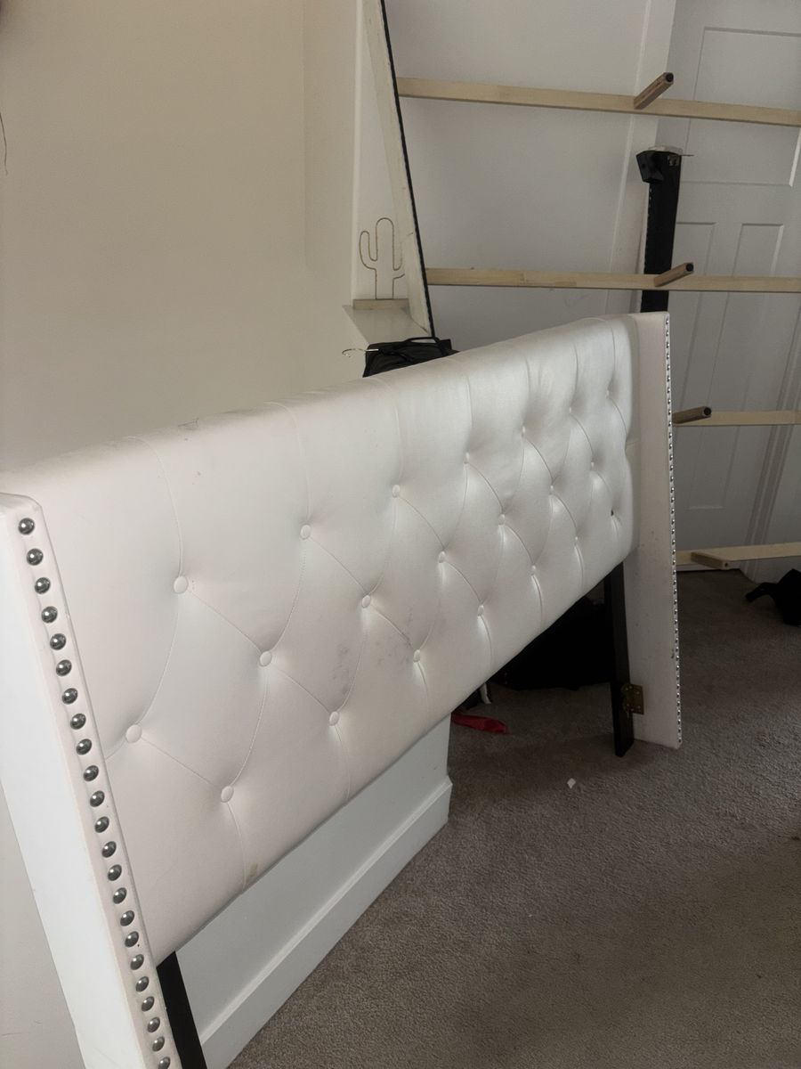 Cute queen White Studded Bed.