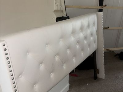 Cute queen White Studded Bed.