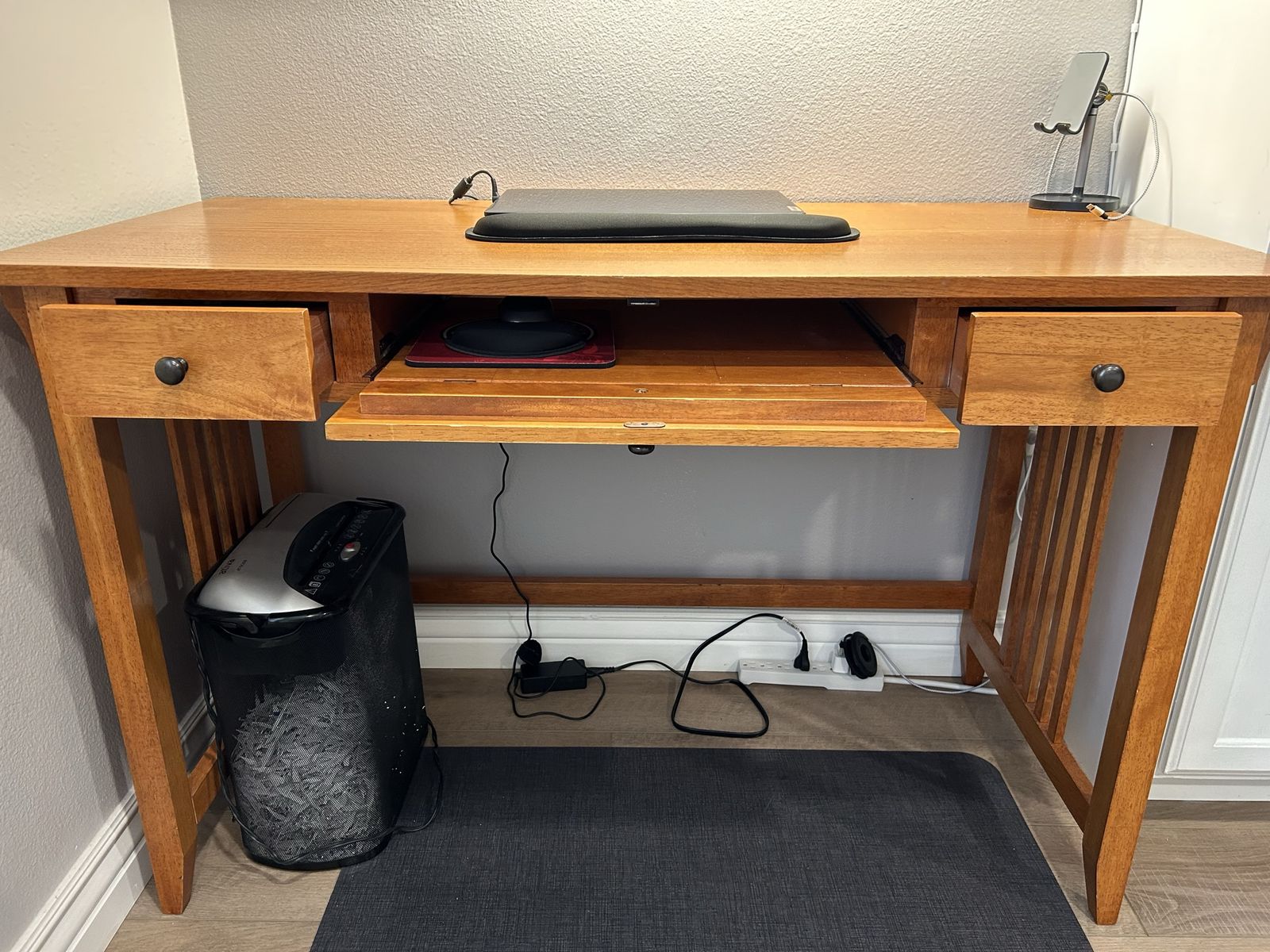 Mission Style Wood Desk with Pull-Out Keyboard Tray, Two Drawers & Matching Filing Cabinet