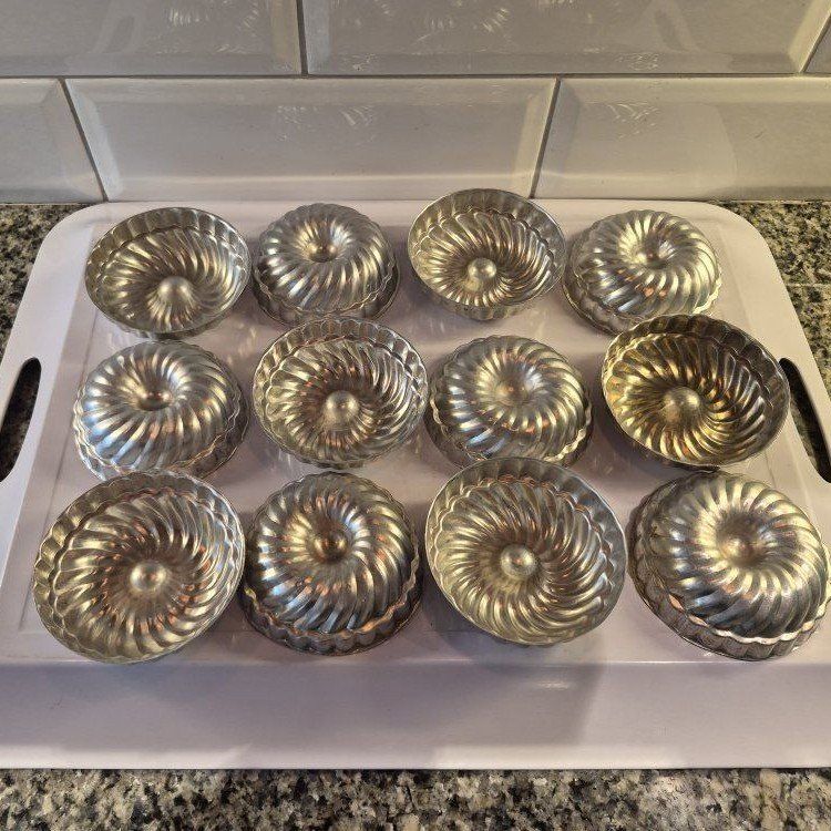 Vintage Metal Jello Molds - Set of 12 Individual Fluted Swirl Molds