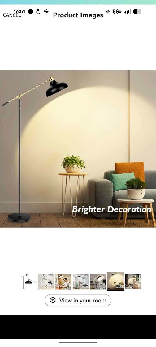 Adjustable Arm Industrial Style Floor Lamp - Matte Black & Brass Accent