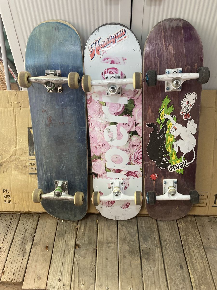 Lot of 3 Complete Used Skateboards with Thunder & Tensor Trucks, RIPNDIP Graphic