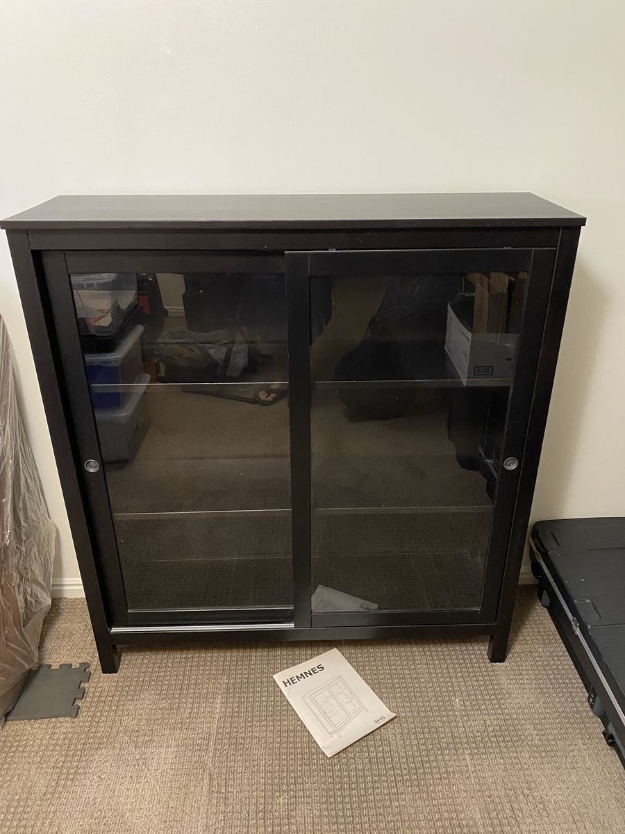 IKEA Hemnes sliding glass door wooden bookshelf