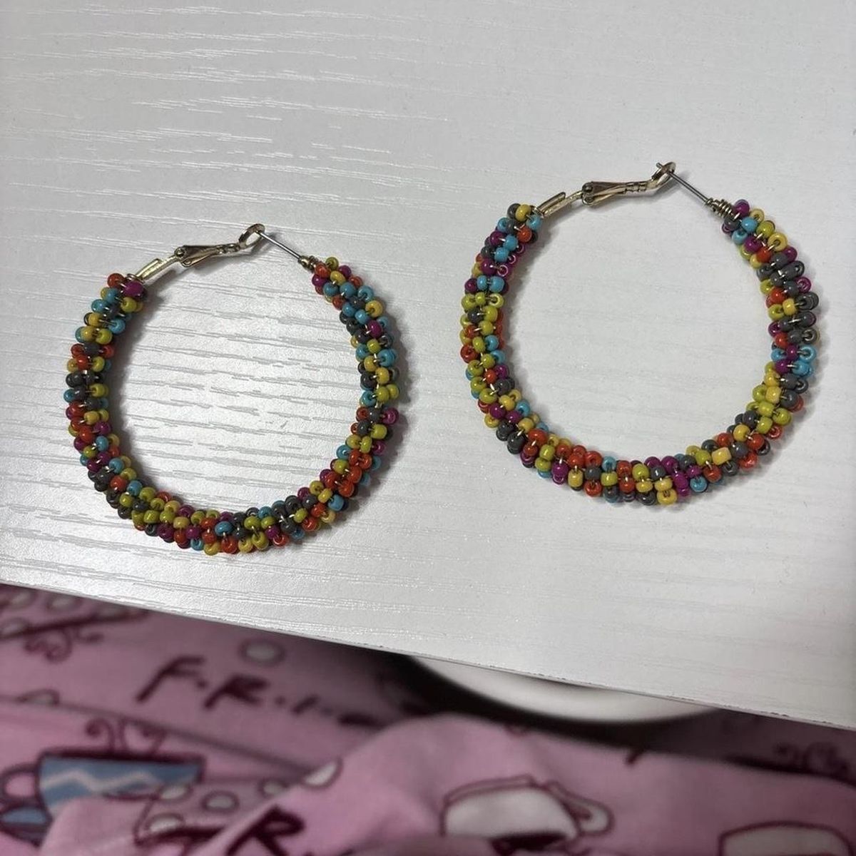 Multi-Colored Beaded Hoop Earrings - Bohemian Style Fashion Jewelry