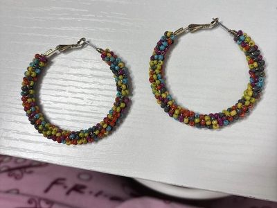 Multi-Colored Beaded Hoop Earrings - Bohemian Style Fashion Jewelry